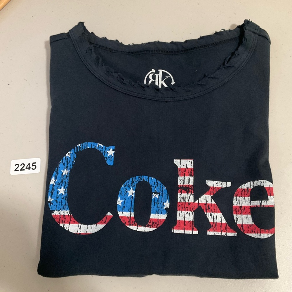 Recycled Karma Tops Womens Medium Black Coke Tee Distressed New - Picture 8 of 8